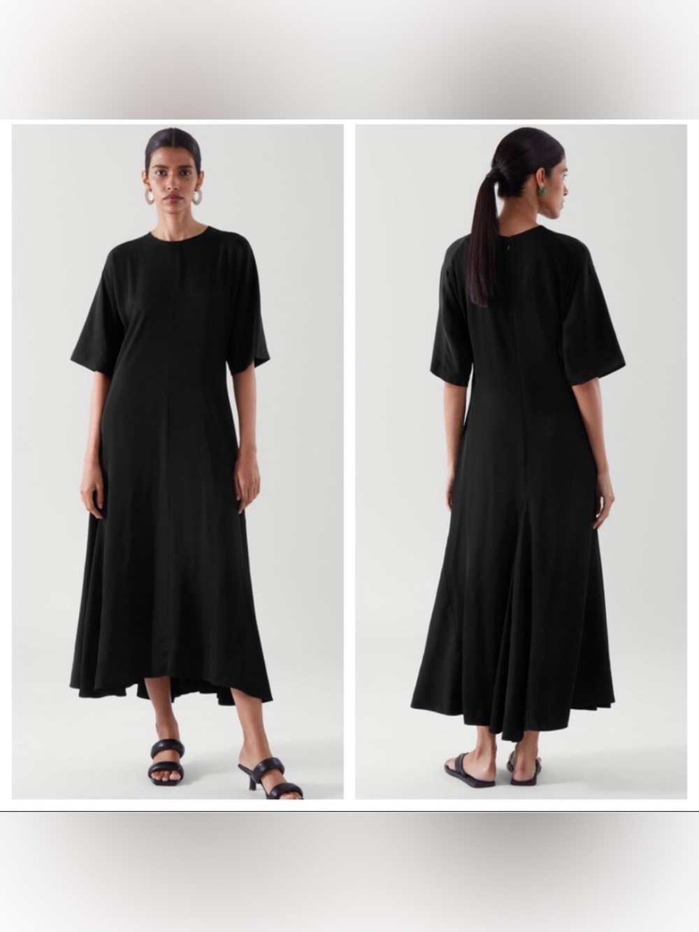 NWT COS Long A-Line Short Sleeve Maxi Dress In Black Size 4